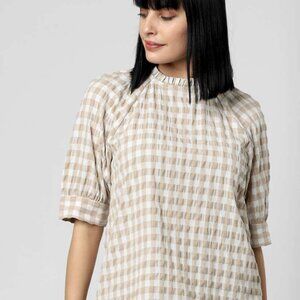 Vero Moda Women White & Beige Checked Top